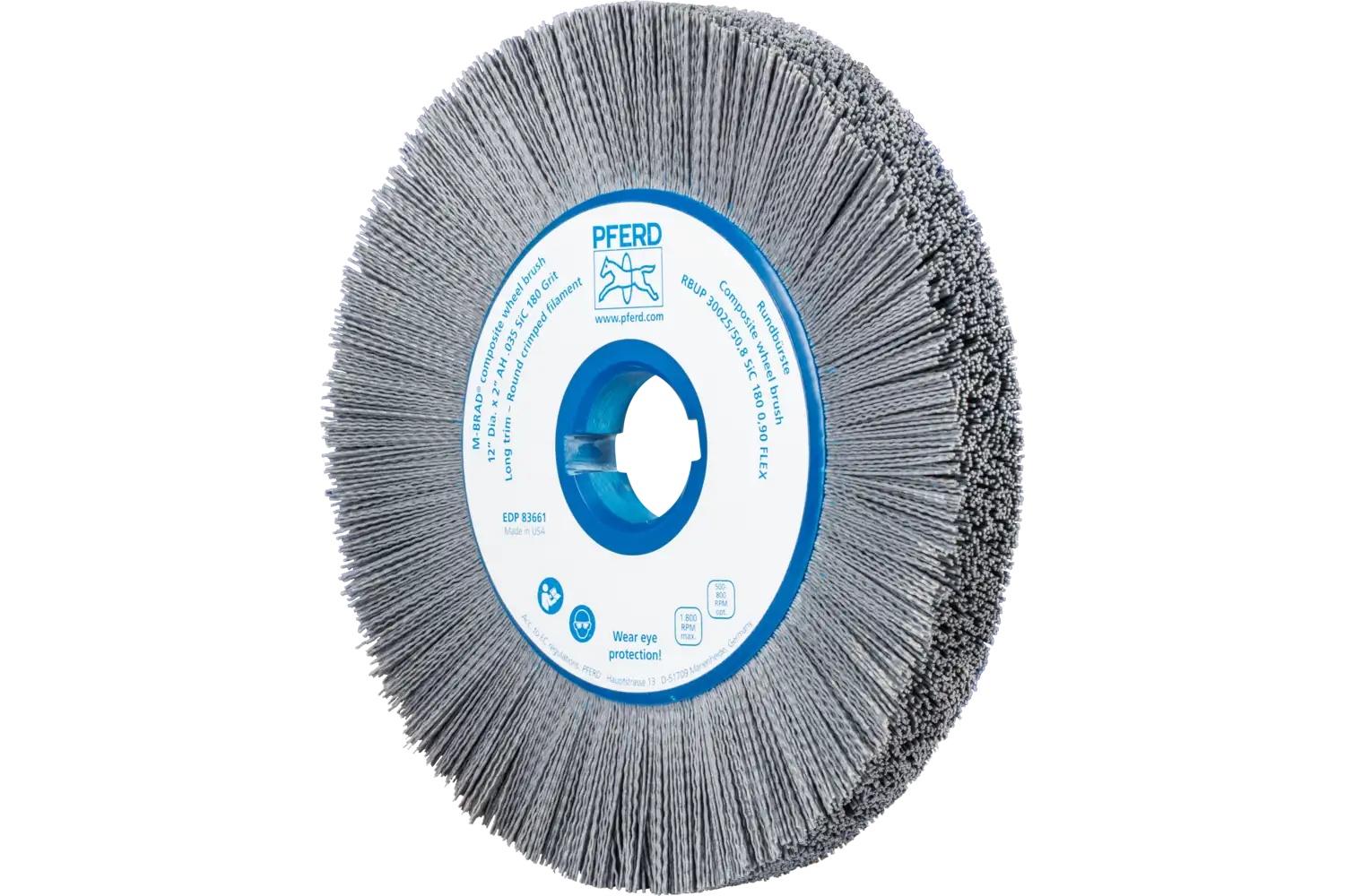 Picture of Pferd M-BRAD® Composite Wheel Brush 12" Dia. .035/180 Grit SiC 2" Keyed Arbor